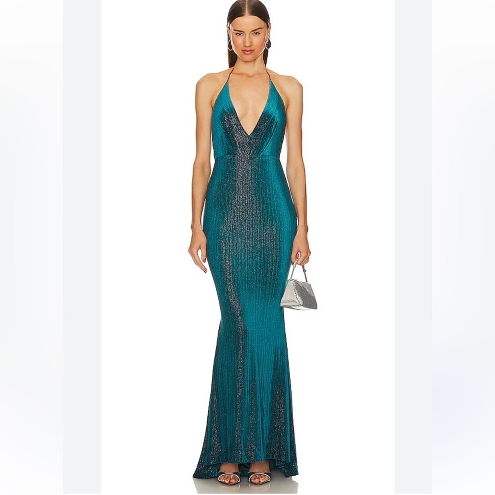 Revolve x Michael Costello Skye Gown in Shimmering Turquoise